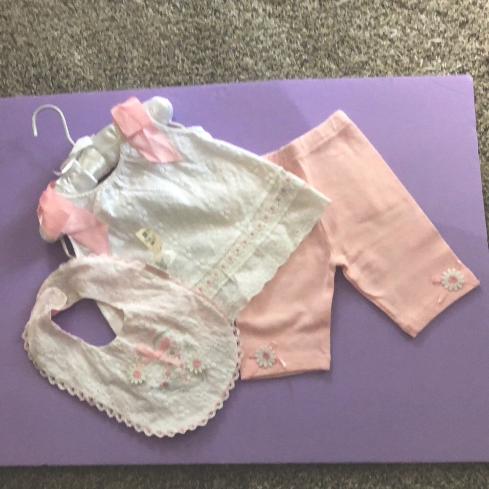 4 Piece Brand New.  White eyelet w/ pink satin set